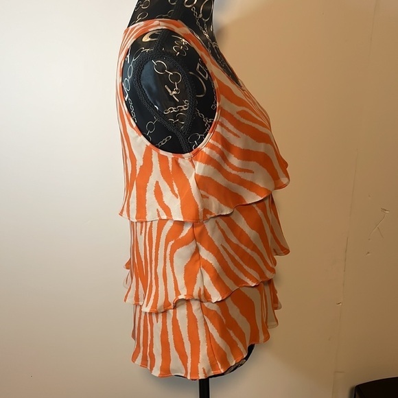 Michael Kors Orange Tan Zebra Pattern Tiered Tank Top Size 6P - Picture 2 of 4